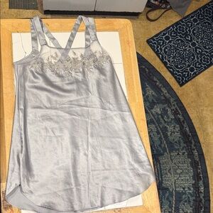 Chic Silver Chemise with Floral Lace